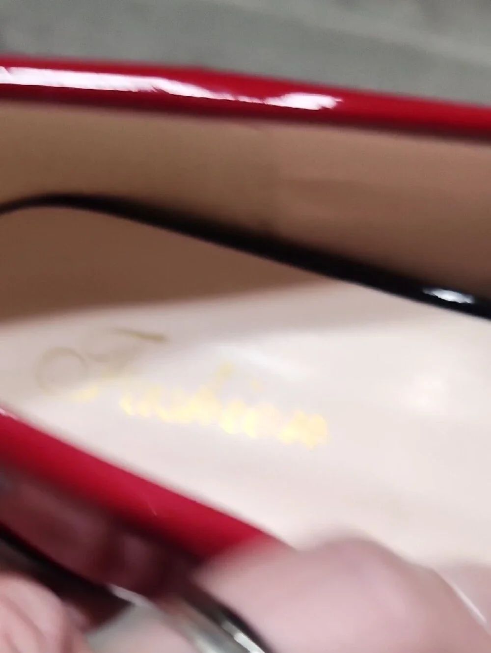 Elegant Red Patent Pointed-Toe Pumps with Gold Metallic Heel - Picture 6 of 9